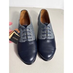 Julia Bo Navy Leather and Grey Fabric Lace Up Oxford Cap Toe Shoes Hand Made. 42